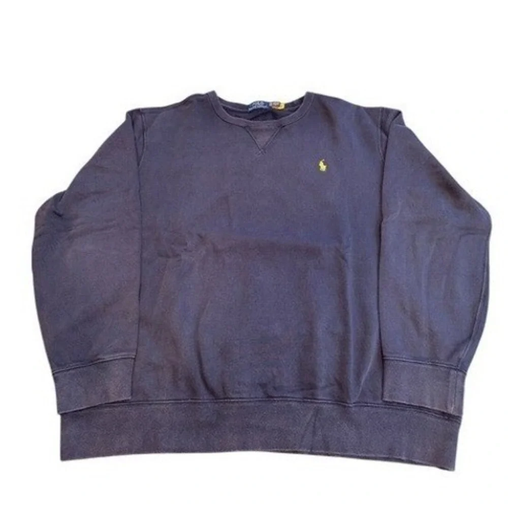 Polo Ralph Lauren Mens XXL Navy Blue Crewneck Sweatshirt Yellow Pony Logo Fleece